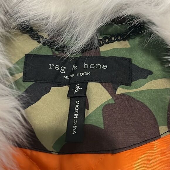 New Rag & Bone Camo Flight Jacket Bomber Shearling Collar Removable Size Small - Picture 12 of 16